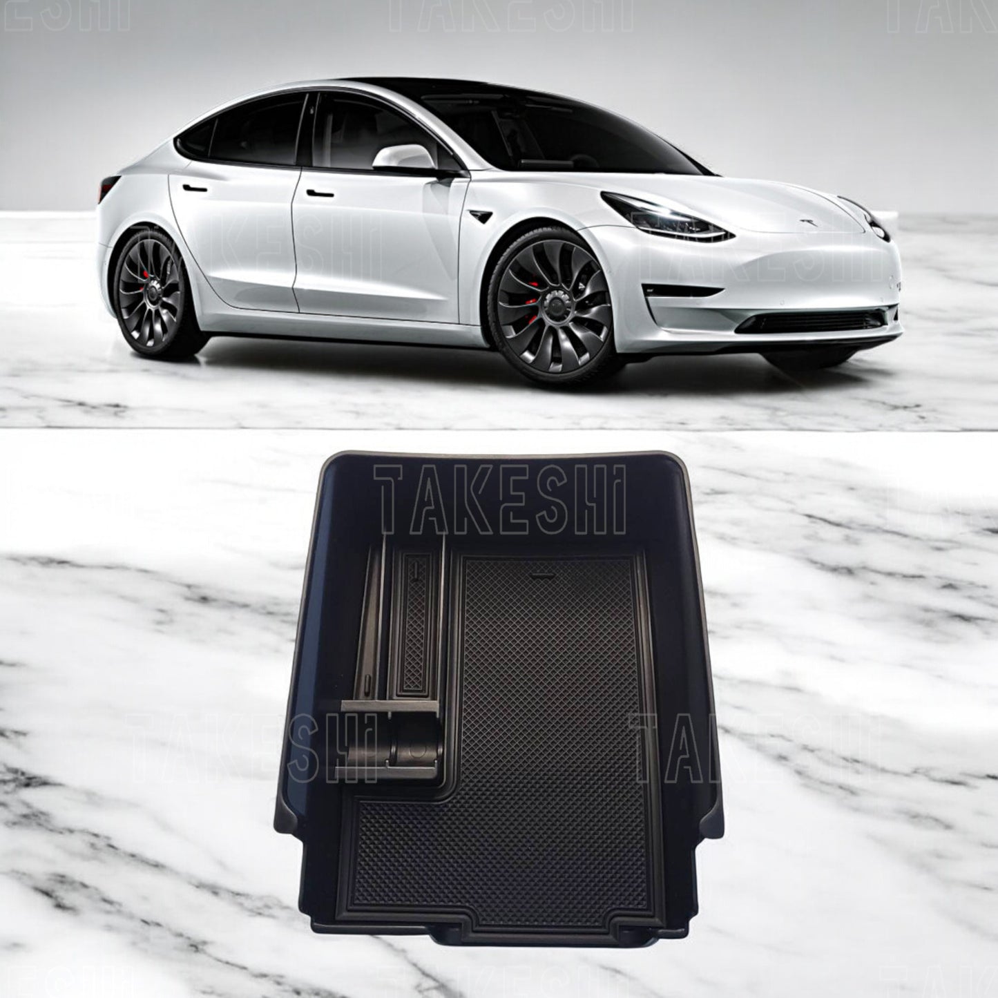 TAKESHI 武藤車藝｜21–23 TESLA Model 3 中央扶手收納盒｜專車專用｜雙層收納 含止滑墊