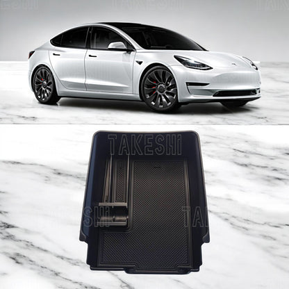 TAKESHI 武藤車藝｜21–23 TESLA Model 3 中央扶手收納盒｜專車專用｜雙層收納 含止滑墊