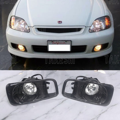 TAKESHI 武藤車藝｜99–00 HONDA CIVIC K8 原廠型霧燈套件｜後期保桿專用｜JDM 黃色玻璃｜含線組支架