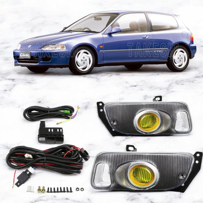 TAKESHI 武藤車藝｜92–95 HONDA CIVIC K6 雙門／三門 原廠型霧燈套件｜黃色玻璃｜JDM 復刻｜含線組支架直上