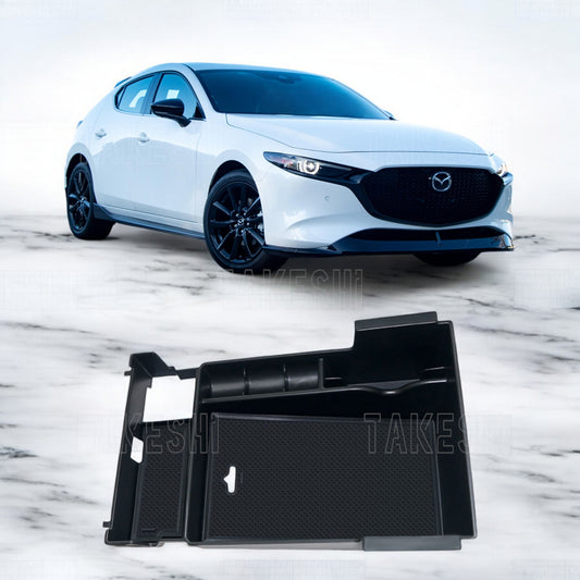 TAKESHI 武藤車藝｜19–23 MAZDA3 中央扶手收納盒｜四代馬3 專用｜雙層收納 含止滑墊