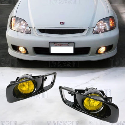 TAKESHI 武藤車藝｜99–00 HONDA CIVIC K8 原廠型霧燈套件｜後期保桿專用｜JDM 黃色玻璃｜含線組支架